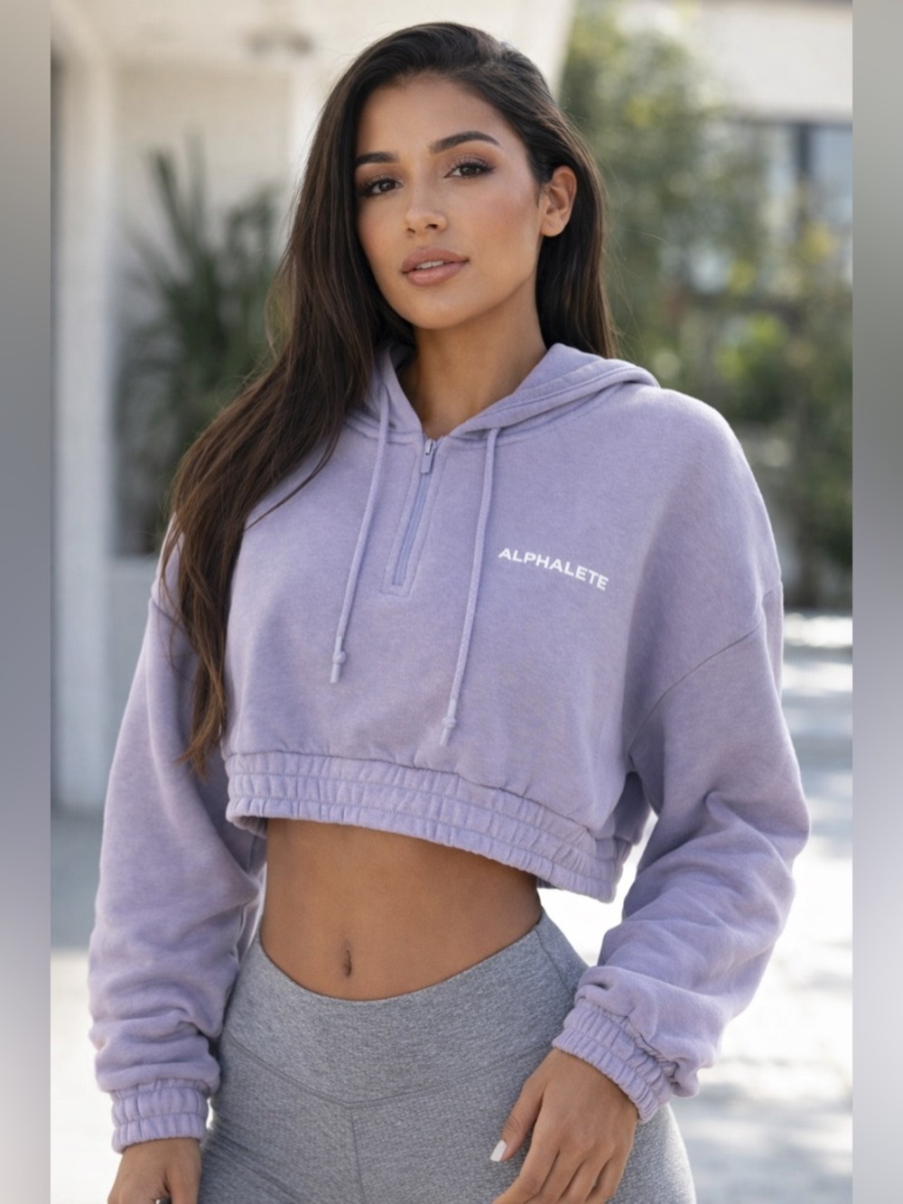 Alphalete Misty Lilac Classic Capital Crop Hoodie XL Oversized Athleisure